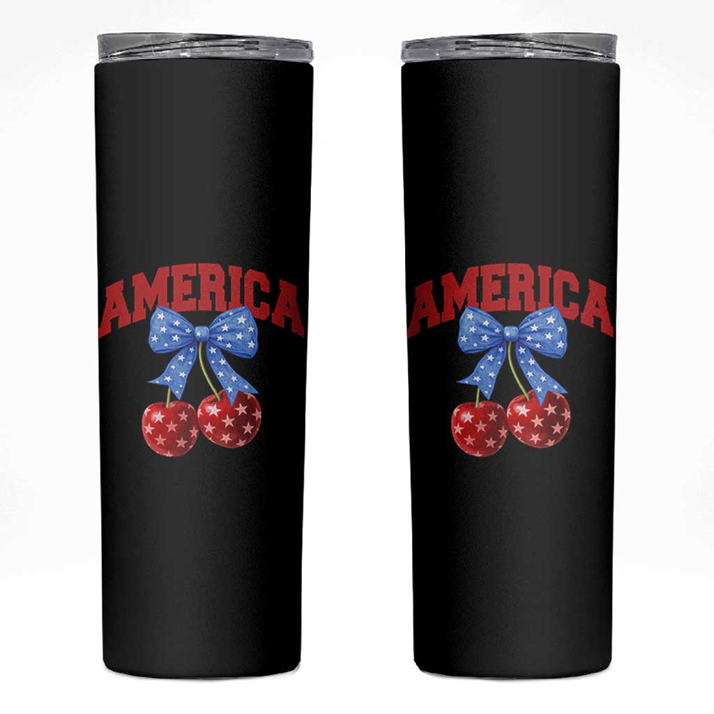 America Cherry Coquette Bow Skinny Tumbler 4th of July Patriotic - Wonder Print Shop