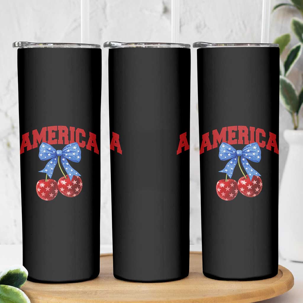 America Cherry Coquette Bow Skinny Tumbler 4th of July Patriotic - Wonder Print Shop