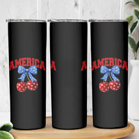America Cherry Coquette Bow Skinny Tumbler 4th of July Patriotic - Wonder Print Shop