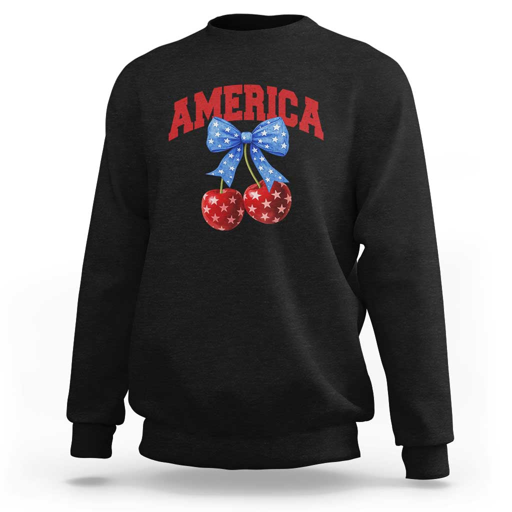 America Cherry Coquette Bow Sweatshirt 4th of July Patriotic - Wonder Print Shop