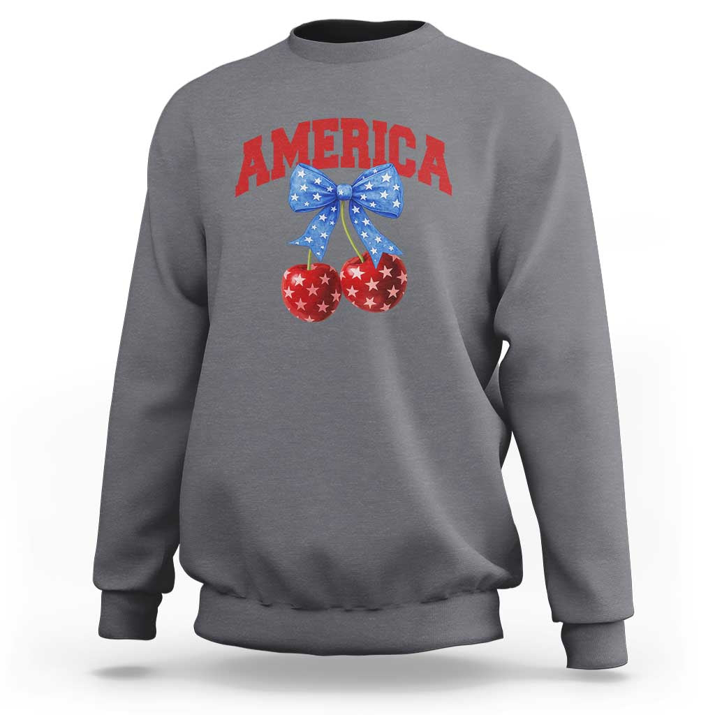 America Cherry Coquette Bow Sweatshirt 4th of July Patriotic - Wonder Print Shop