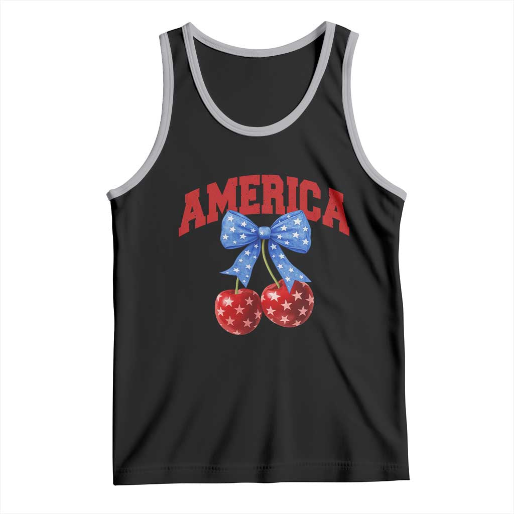 America Cherry Coquette Bow Tank Top 4th of July Patriotic - Wonder Print Shop
