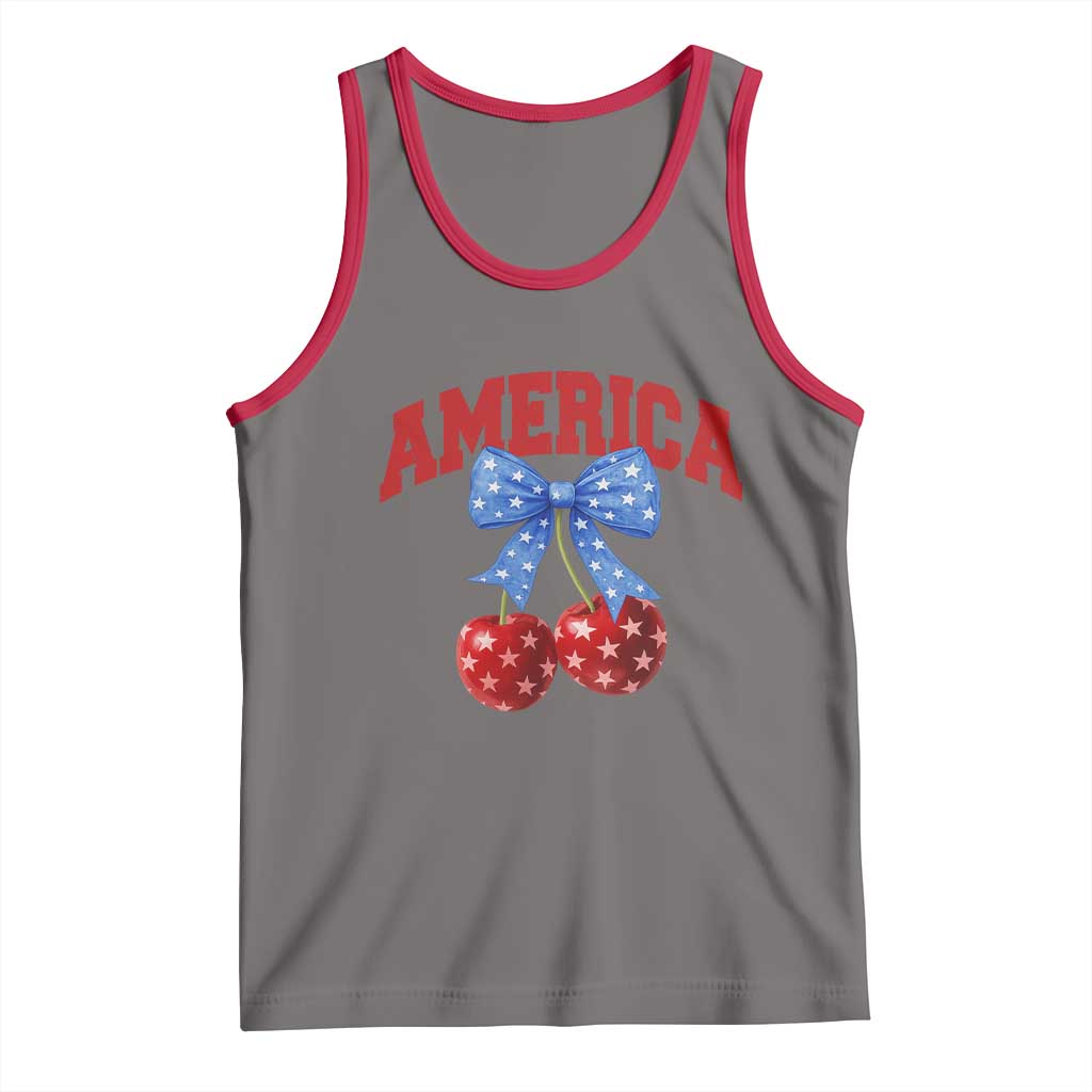 America Cherry Coquette Bow Tank Top 4th of July Patriotic - Wonder Print Shop