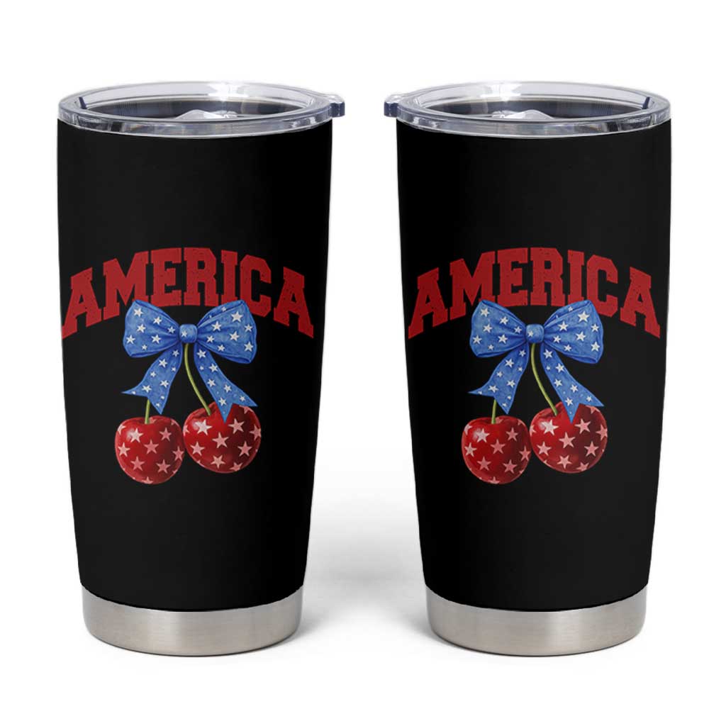 America Cherry Coquette Bow Tumbler Cup 4th of July Patriotic - Wonder Print Shop