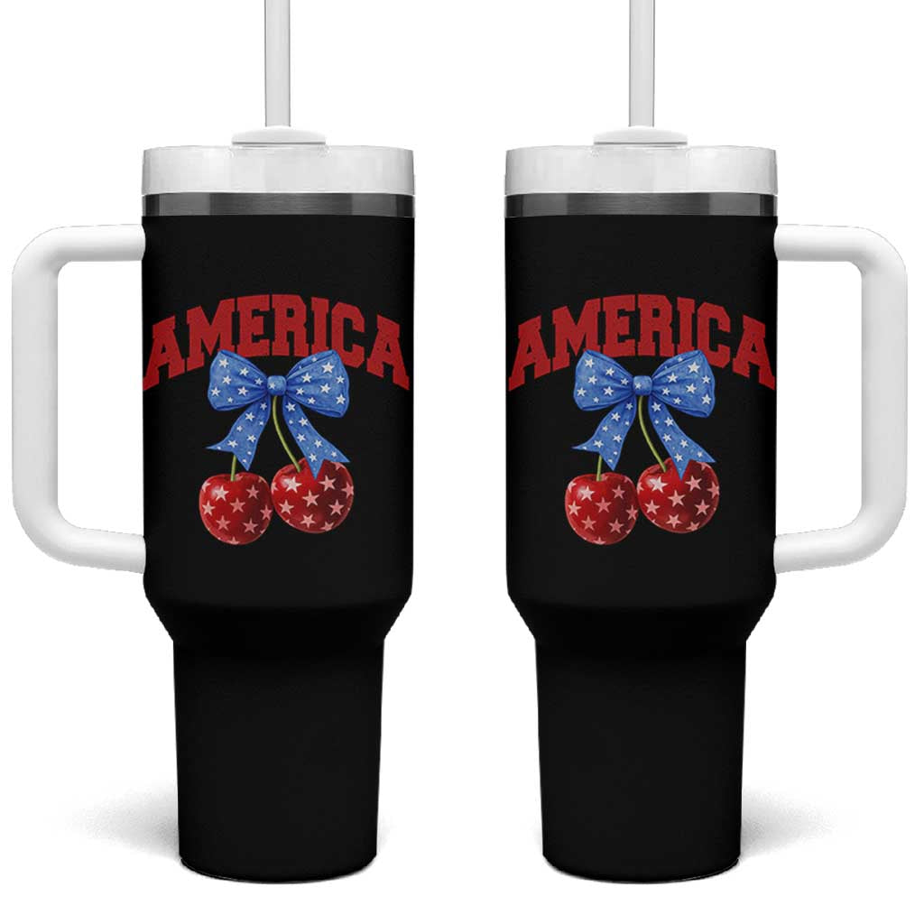 America Cherry Coquette Bow Tumbler With Handle 4th of July Patriotic - Wonder Print Shop