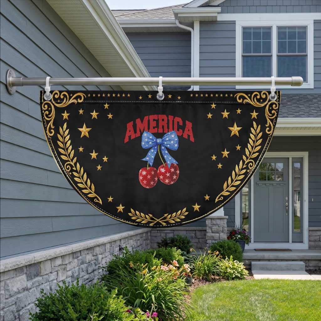 America Cherry Coquette Bow Patriotic Fan Flag 4th of July