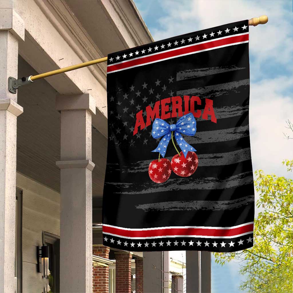America Cherry Coquette Bow Garden Flag 4th of July Patriotic