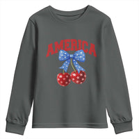 America Cherry Coquette Bow Youth Sweatshirt 4th of July Patriotic - Wonder Print Shop