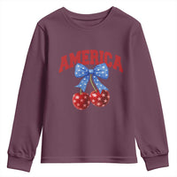 America Cherry Coquette Bow Youth Sweatshirt 4th of July Patriotic - Wonder Print Shop