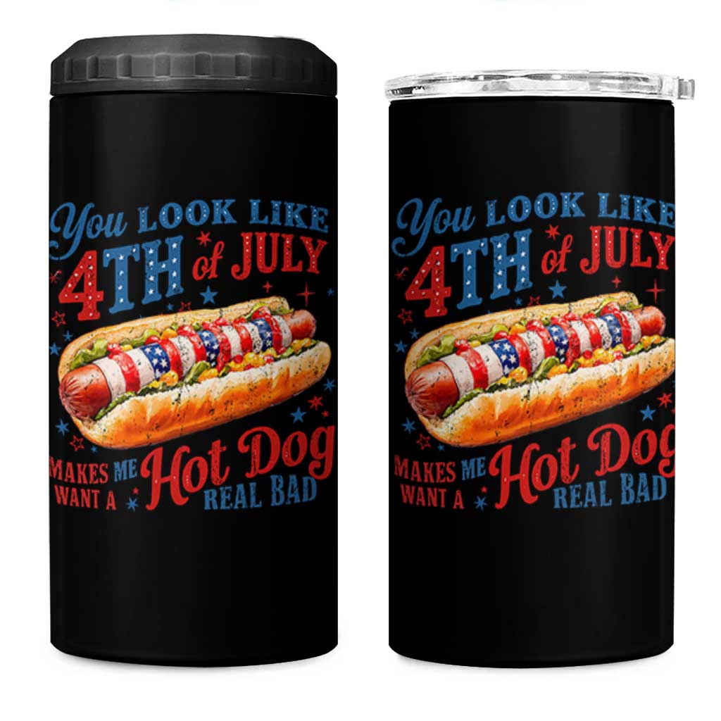 You Look Like 4th of July Hot Dog 4 in 1 Can Cooler Tumbler Funny Patriotic Food Meme - Wonder Print Shop