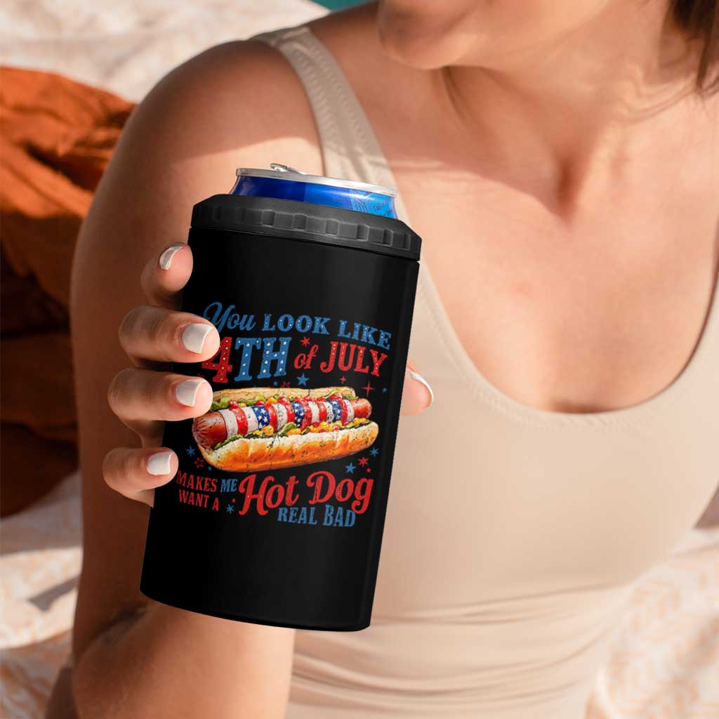 You Look Like 4th of July Hot Dog 4 in 1 Can Cooler Tumbler Funny Patriotic Food Meme - Wonder Print Shop