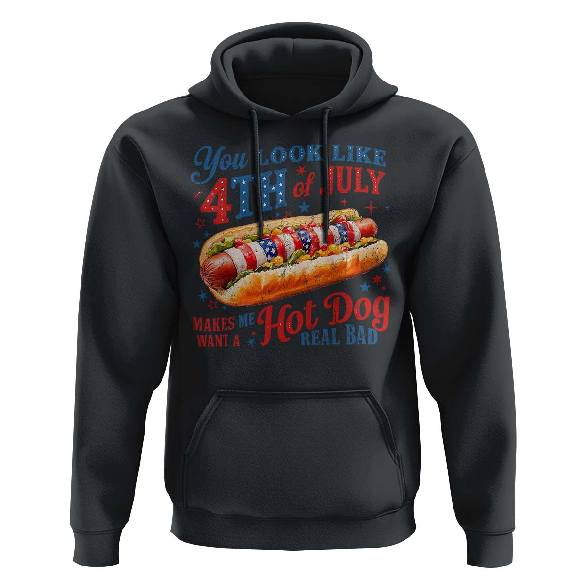 You Look Like 4th of July Hot Dog Hoodie Funny Patriotic Food Meme - Wonder Print Shop