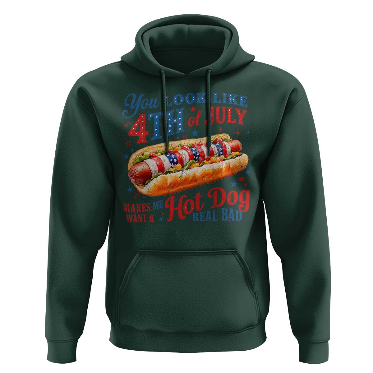 You Look Like 4th of July Hot Dog Hoodie Funny Patriotic Food Meme - Wonder Print Shop