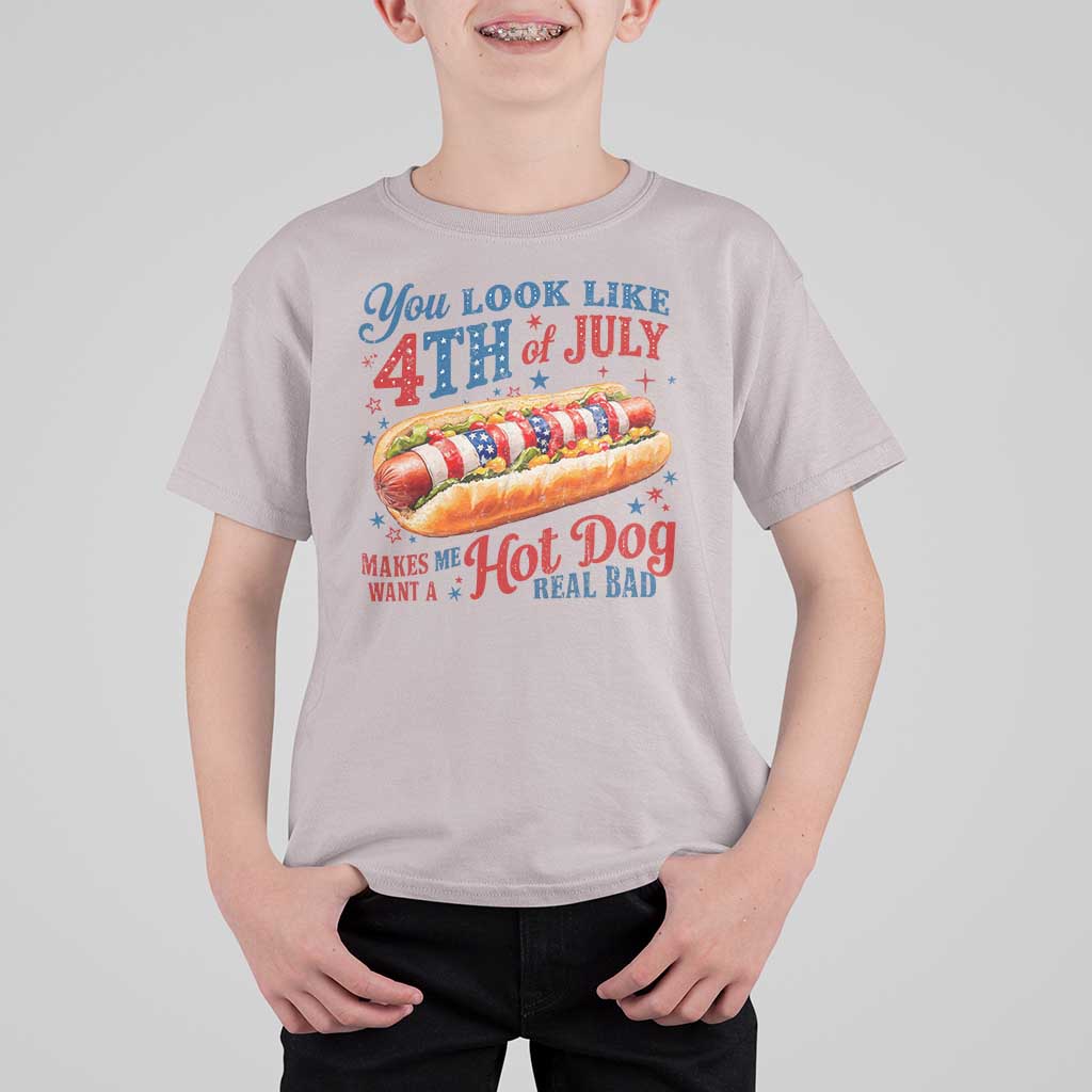 You Look Like 4th of July Hot Dog T Shirt For Kid Funny Patriotic Food Meme - Wonder Print Shop