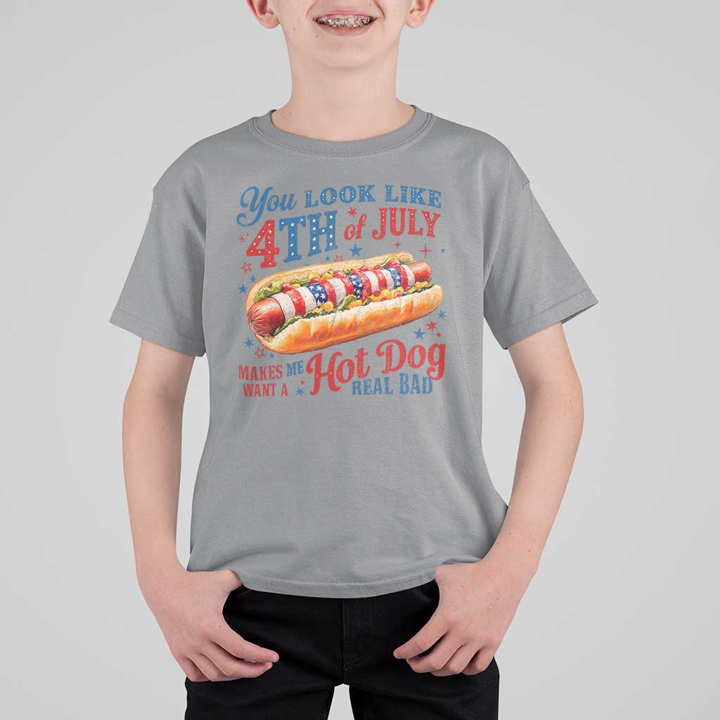 You Look Like 4th of July Hot Dog T Shirt For Kid Funny Patriotic Food Meme - Wonder Print Shop