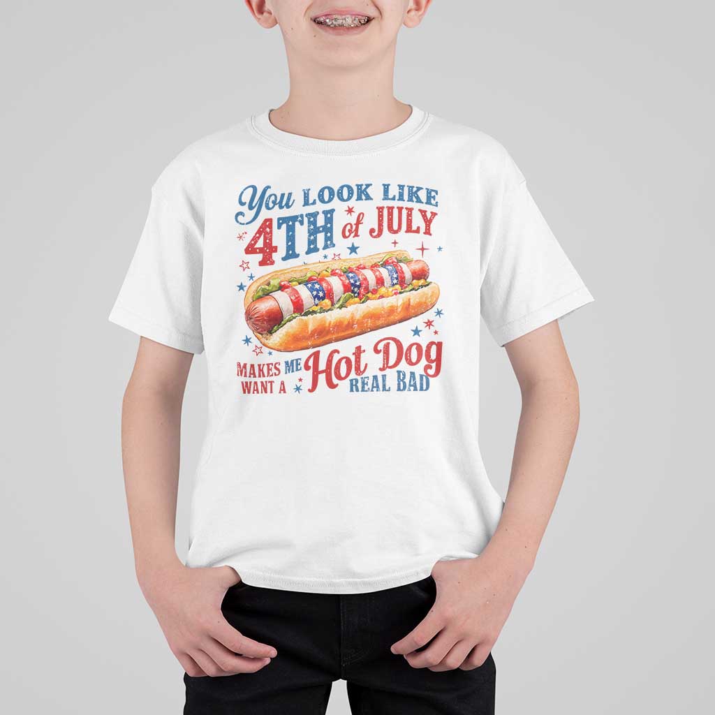 You Look Like 4th of July Hot Dog T Shirt For Kid Funny Patriotic Food Meme - Wonder Print Shop