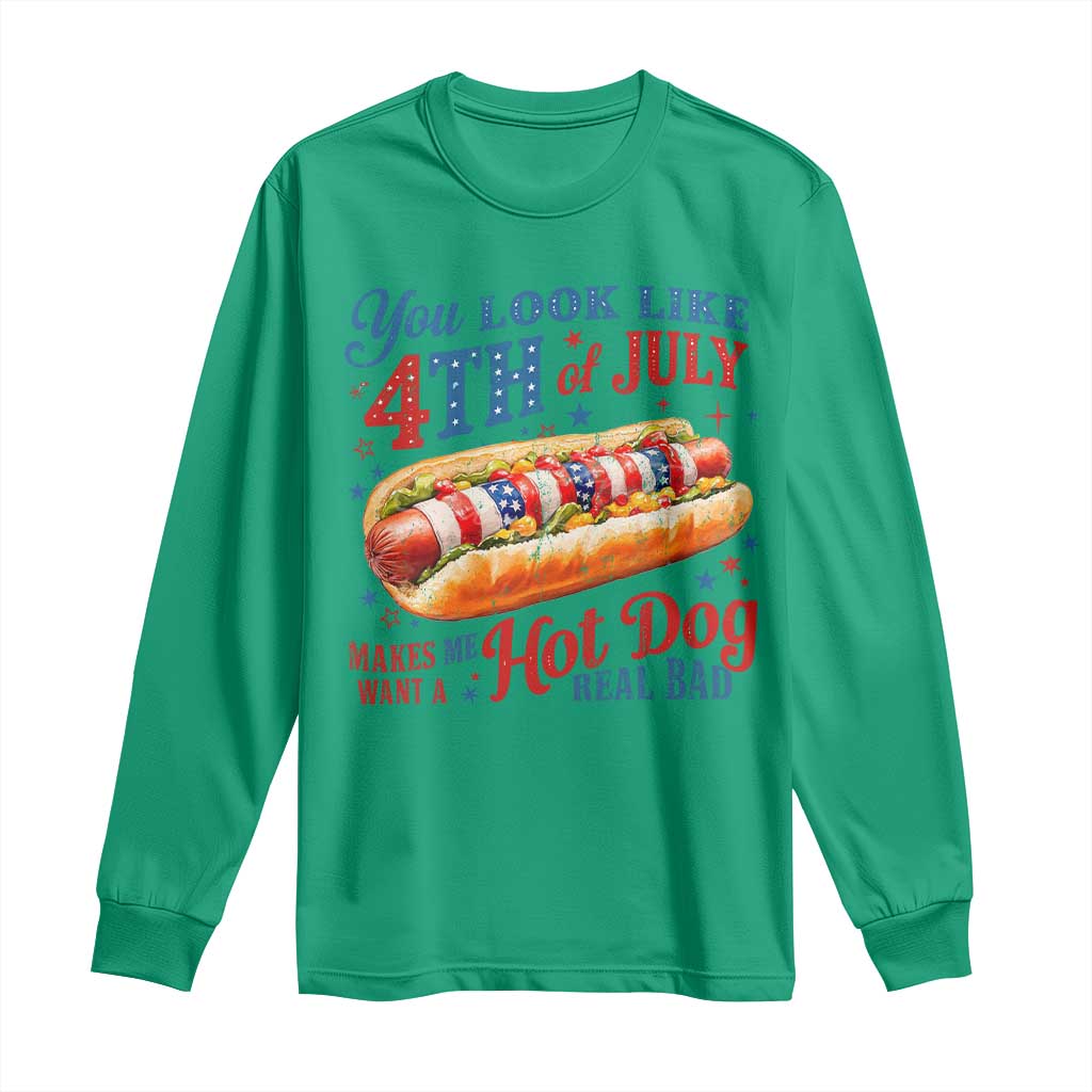 You Look Like 4th of July Hot Dog Long Sleeve Shirt Funny Patriotic Food Meme - Wonder Print Shop