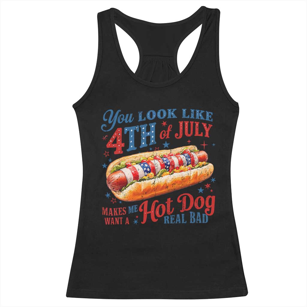 You Look Like 4th of July Hot Dog Racerback Tank Top Funny Patriotic Food Meme - Wonder Print Shop