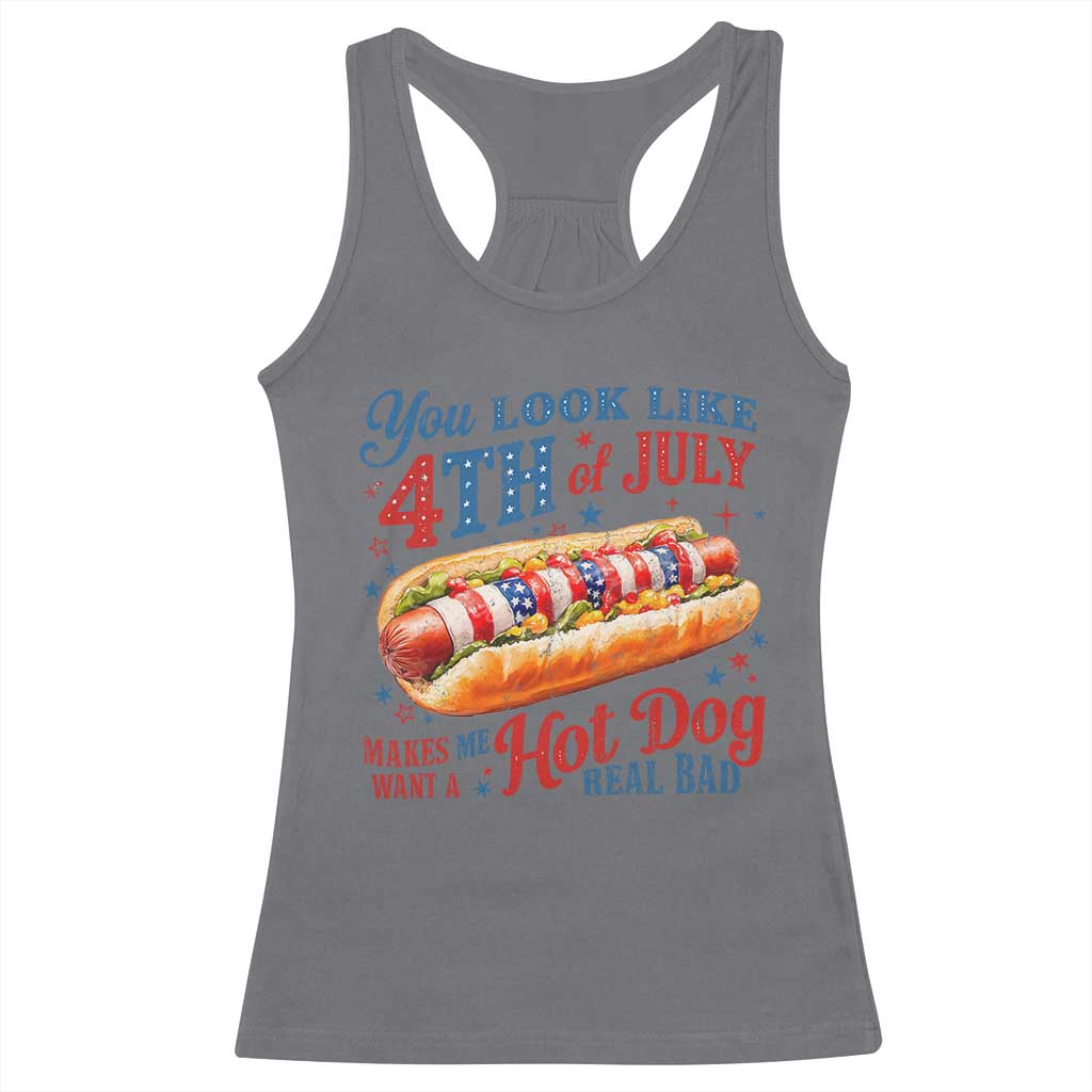 You Look Like 4th of July Hot Dog Racerback Tank Top Funny Patriotic Food Meme - Wonder Print Shop