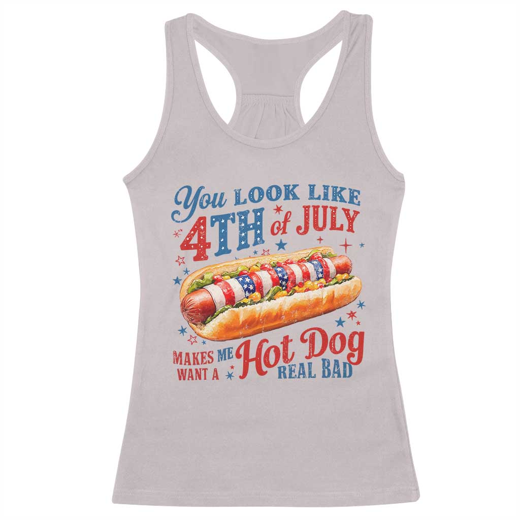 You Look Like 4th of July Hot Dog Racerback Tank Top Funny Patriotic Food Meme - Wonder Print Shop