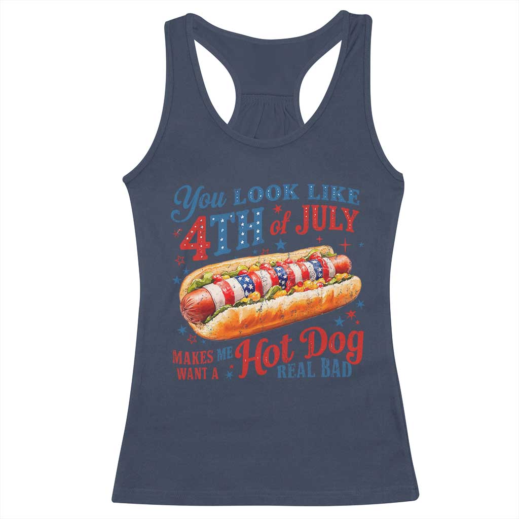 You Look Like 4th of July Hot Dog Racerback Tank Top Funny Patriotic Food Meme - Wonder Print Shop