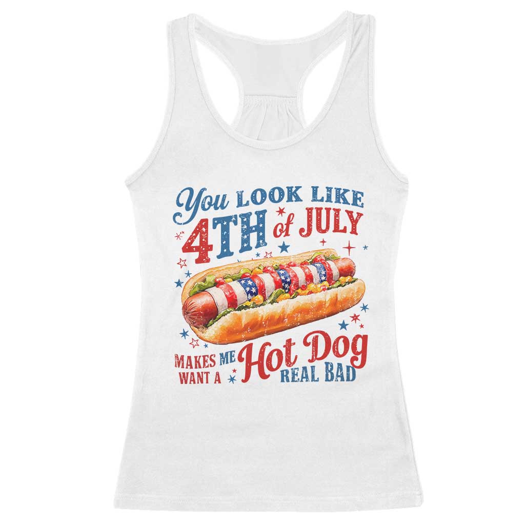 You Look Like 4th of July Hot Dog Racerback Tank Top Funny Patriotic Food Meme - Wonder Print Shop