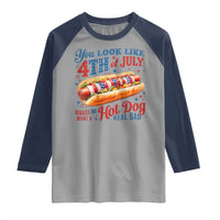 You Look Like 4th of July Hot Dog Raglan Shirt Funny Patriotic Food Meme - Wonder Print Shop