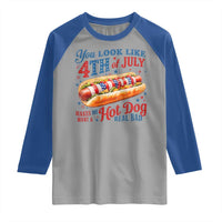 You Look Like 4th of July Hot Dog Raglan Shirt Funny Patriotic Food Meme - Wonder Print Shop