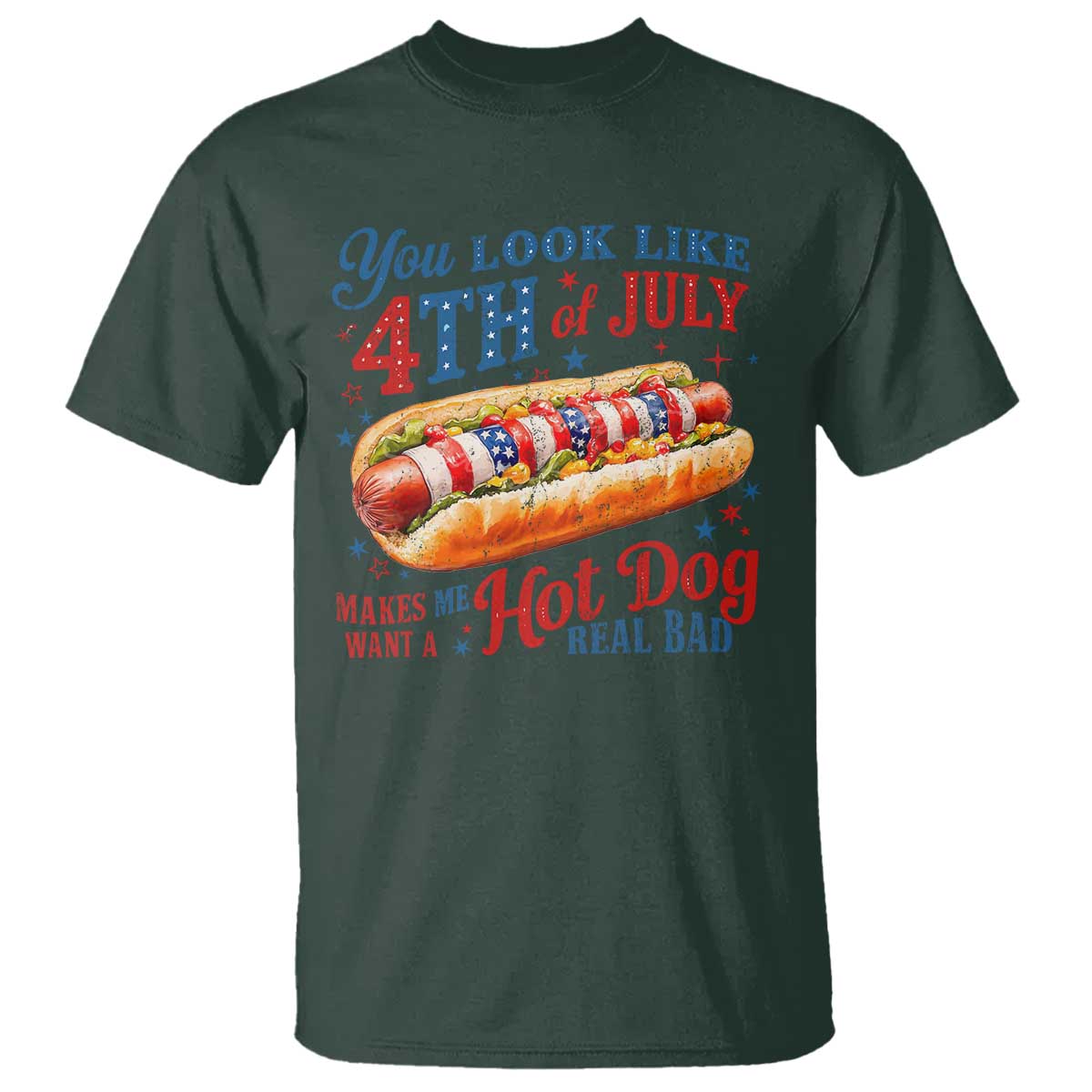 You Look Like 4th of July Hot Dog T Shirt Funny Patriotic Food Meme - Wonder Print Shop