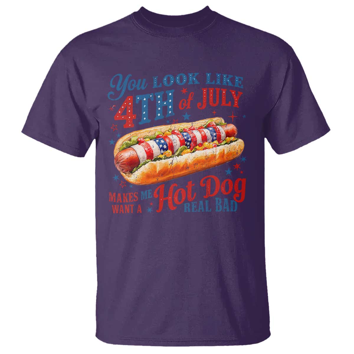 You Look Like 4th of July Hot Dog T Shirt Funny Patriotic Food Meme - Wonder Print Shop