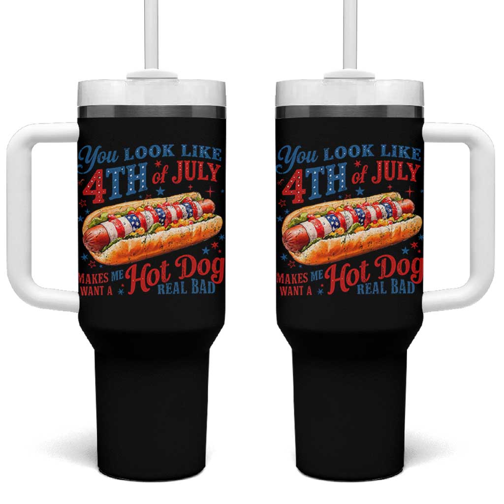 You Look Like 4th of July Hot Dog Tumbler With Handle Funny Patriotic Food Meme - Wonder Print Shop