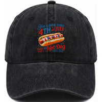 You Look Like 4th of July Hot Dog Washed Cotton Baseball Cap Funny Patriotic Food Meme