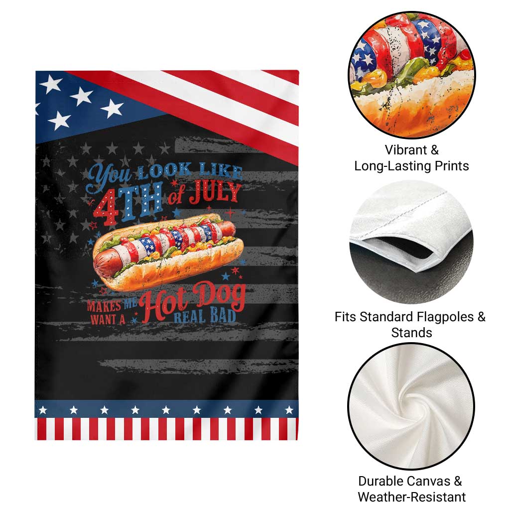 You Look Like 4th of July Hot Dog Garden Flag Funny Patriotic Food Meme