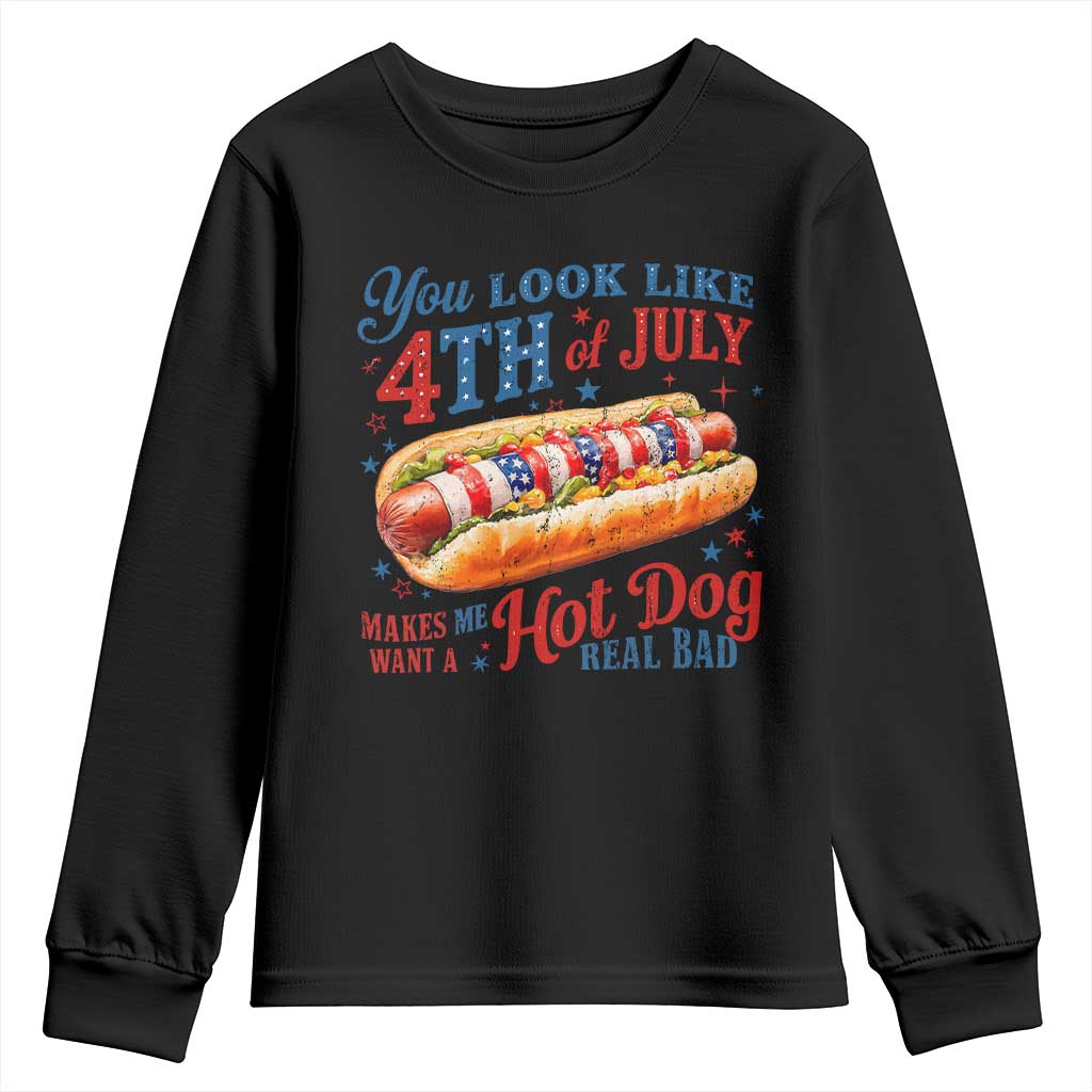 You Look Like 4th of July Hot Dog Youth Sweatshirt Funny Patriotic Food Meme - Wonder Print Shop