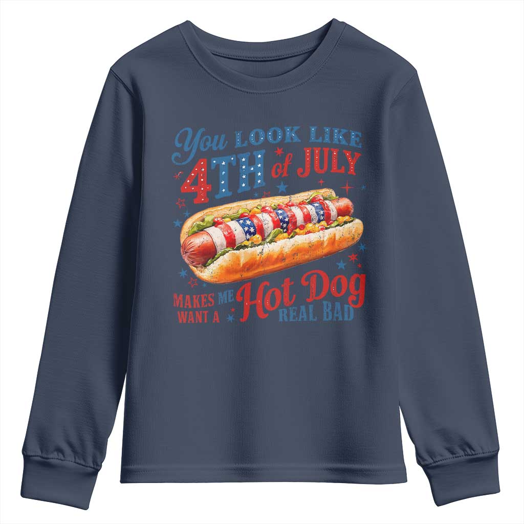 You Look Like 4th of July Hot Dog Youth Sweatshirt Funny Patriotic Food Meme - Wonder Print Shop