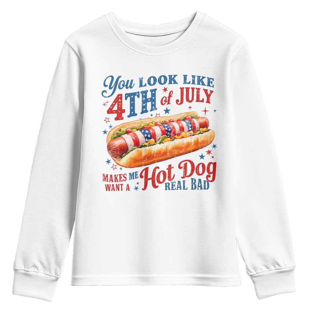 You Look Like 4th of July Hot Dog Youth Sweatshirt Funny Patriotic Food Meme - Wonder Print Shop