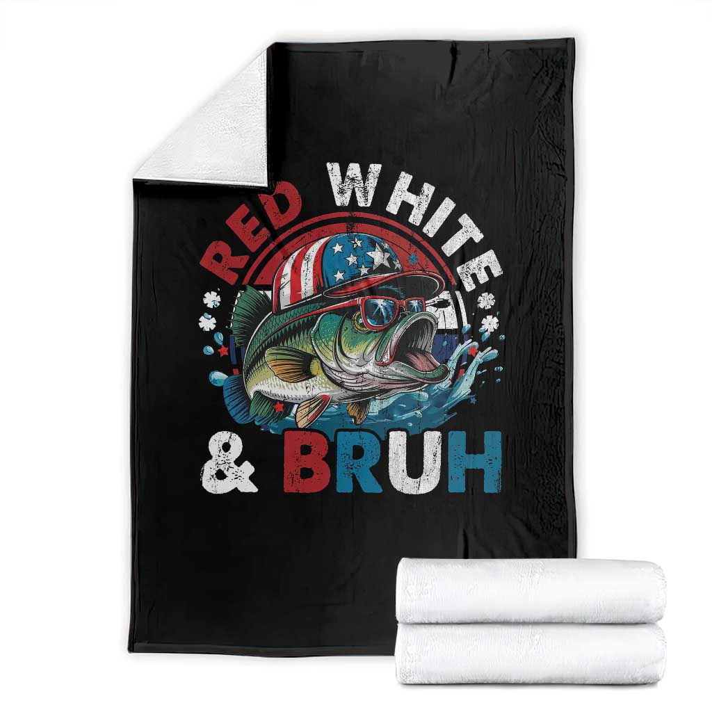 Funny Fishing Throw Blanket Red White Bruh Fisherman Gift American Flag - Wonder Print Shop