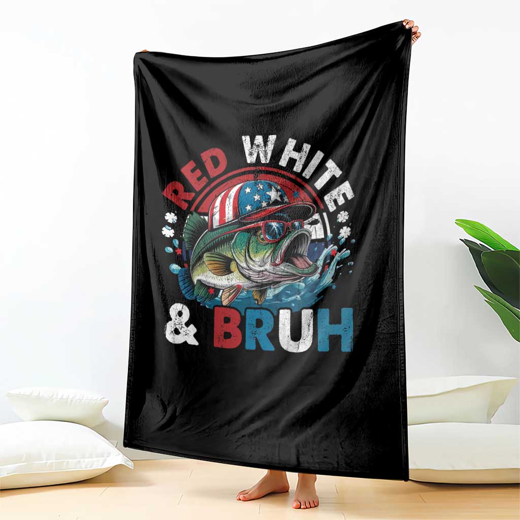 Funny Fishing Throw Blanket Red White Bruh Fisherman Gift American Flag - Wonder Print Shop