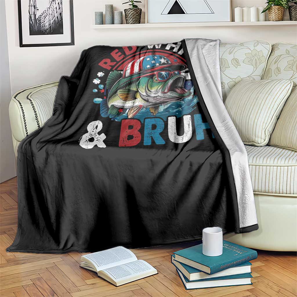Funny Fishing Throw Blanket Red White Bruh Fisherman Gift American Flag - Wonder Print Shop
