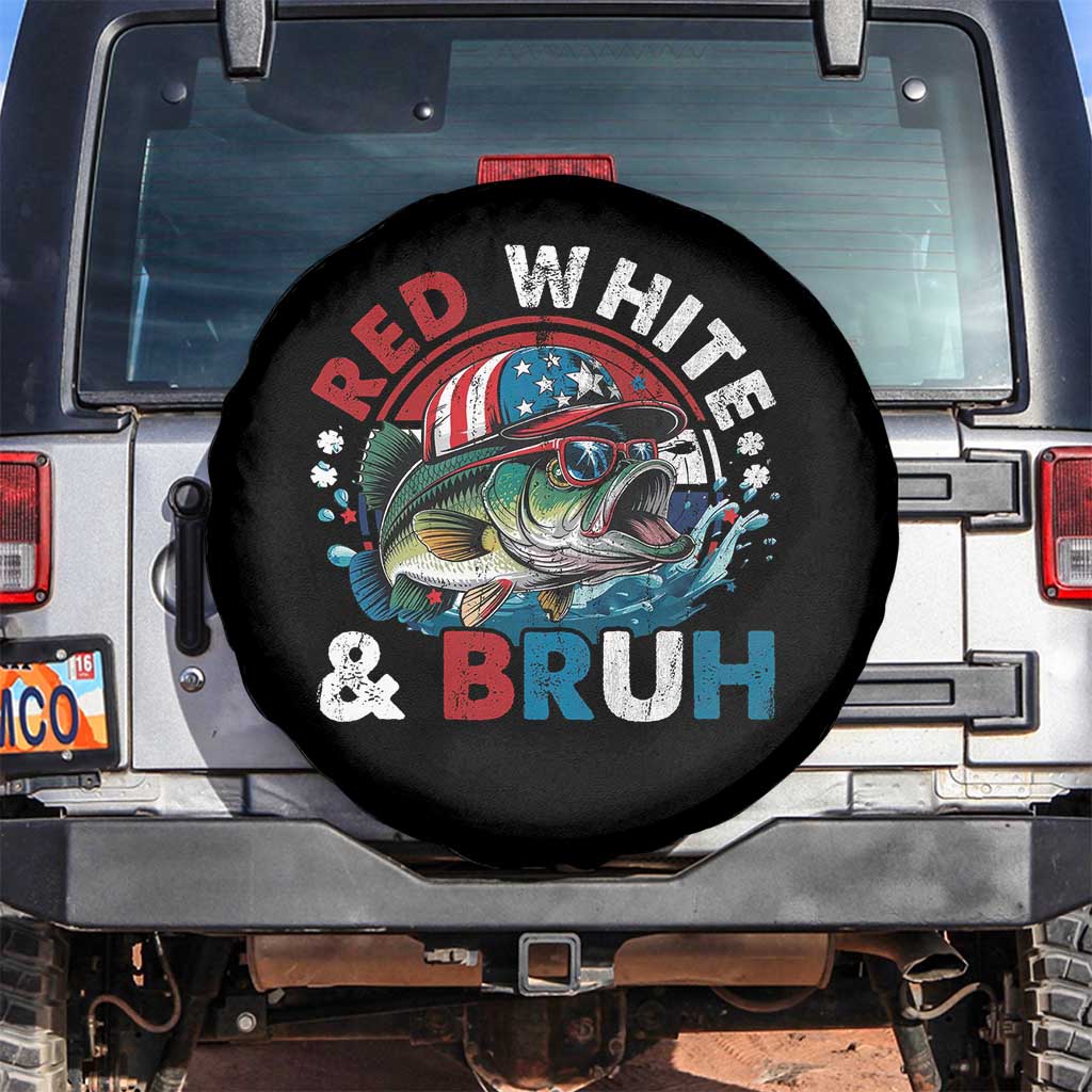 Funny Fishing Spare Tire Cover Red White Bruh Fisherman Gift American Flag - Wonder Print Shop
