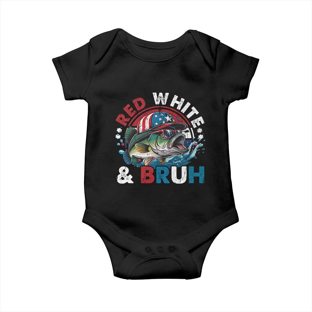 Funny Fishing Baby Onesie Red White Bruh Fisherman Gift American Flag - Wonder Print Shop