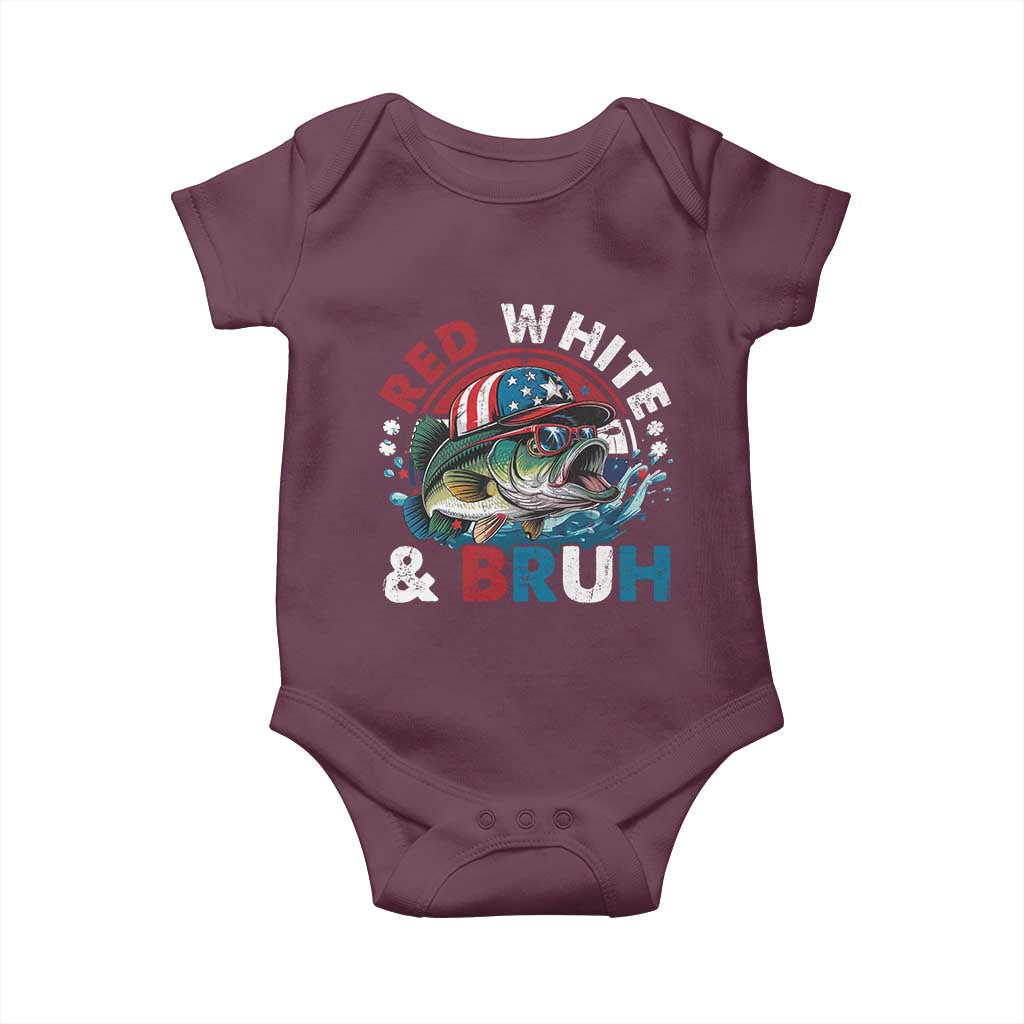 Funny Fishing Baby Onesie Red White Bruh Fisherman Gift American Flag - Wonder Print Shop