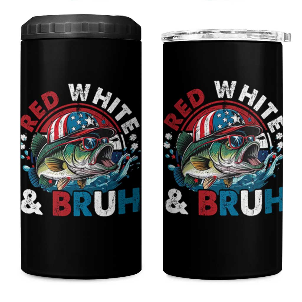 Funny Fishing 4 in 1 Can Cooler Tumbler Red White Bruh Fisherman Gift American Flag - Wonder Print Shop