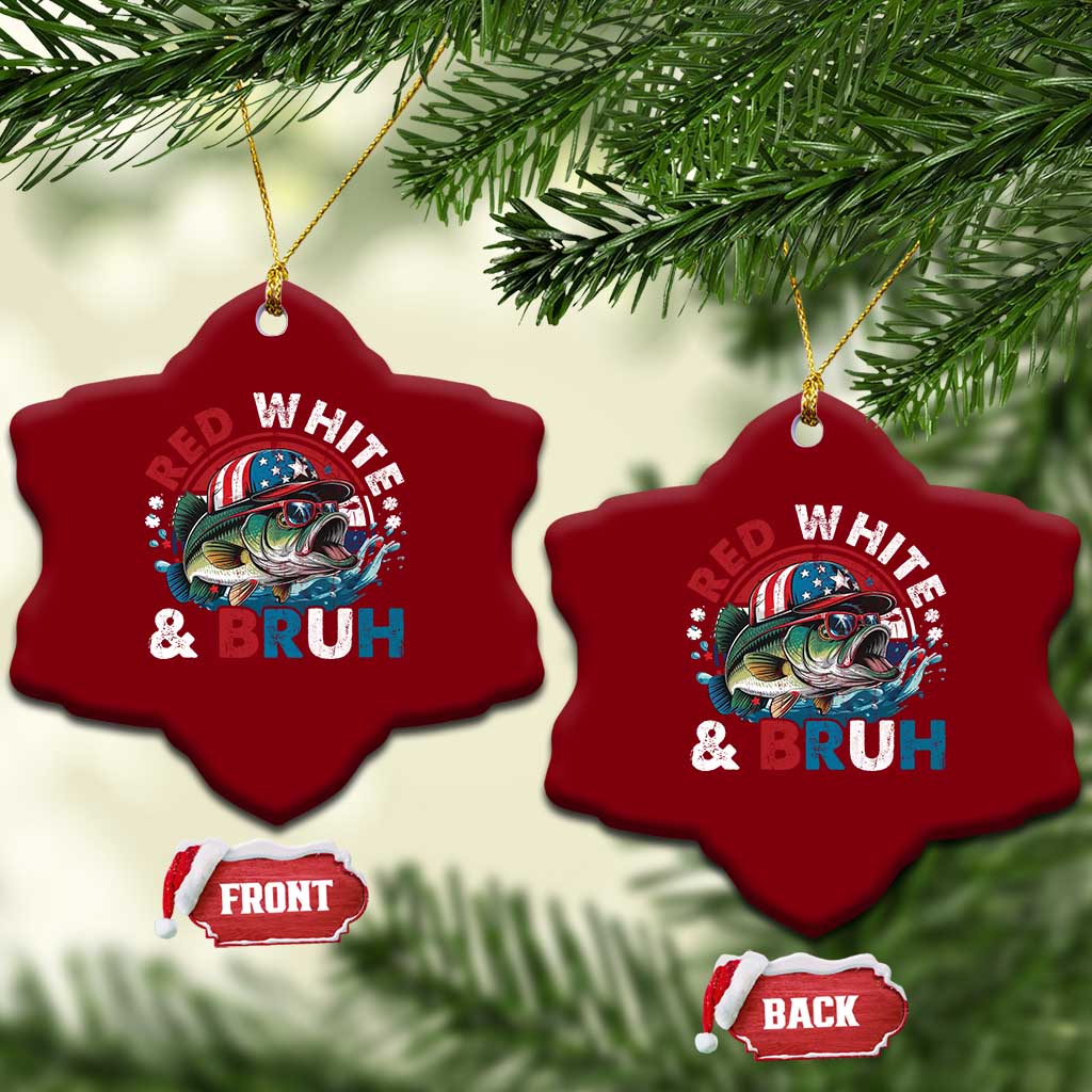 Funny Fishing Ceramic Ornament Red White Bruh Fisherman Gift American Flag - Wonder Print Shop