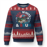 Funny Fishing Ugly Christmas Sweater Red White Bruh Fisherman Gift American Flag - Wonder Print Shop