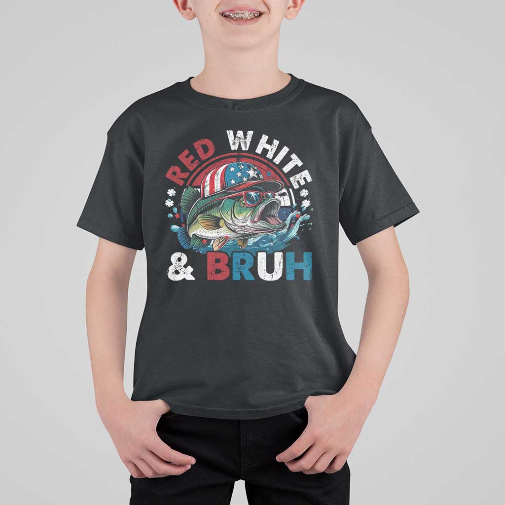 Funny Fishing T Shirt For Kid Red White Bruh Fisherman Gift American Flag - Wonder Print Shop