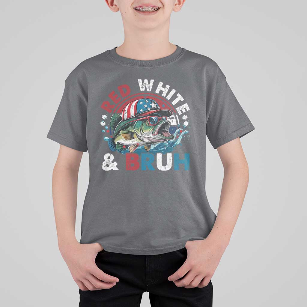Funny Fishing T Shirt For Kid Red White Bruh Fisherman Gift American Flag - Wonder Print Shop