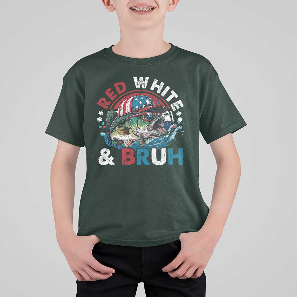 Funny Fishing T Shirt For Kid Red White Bruh Fisherman Gift American Flag - Wonder Print Shop