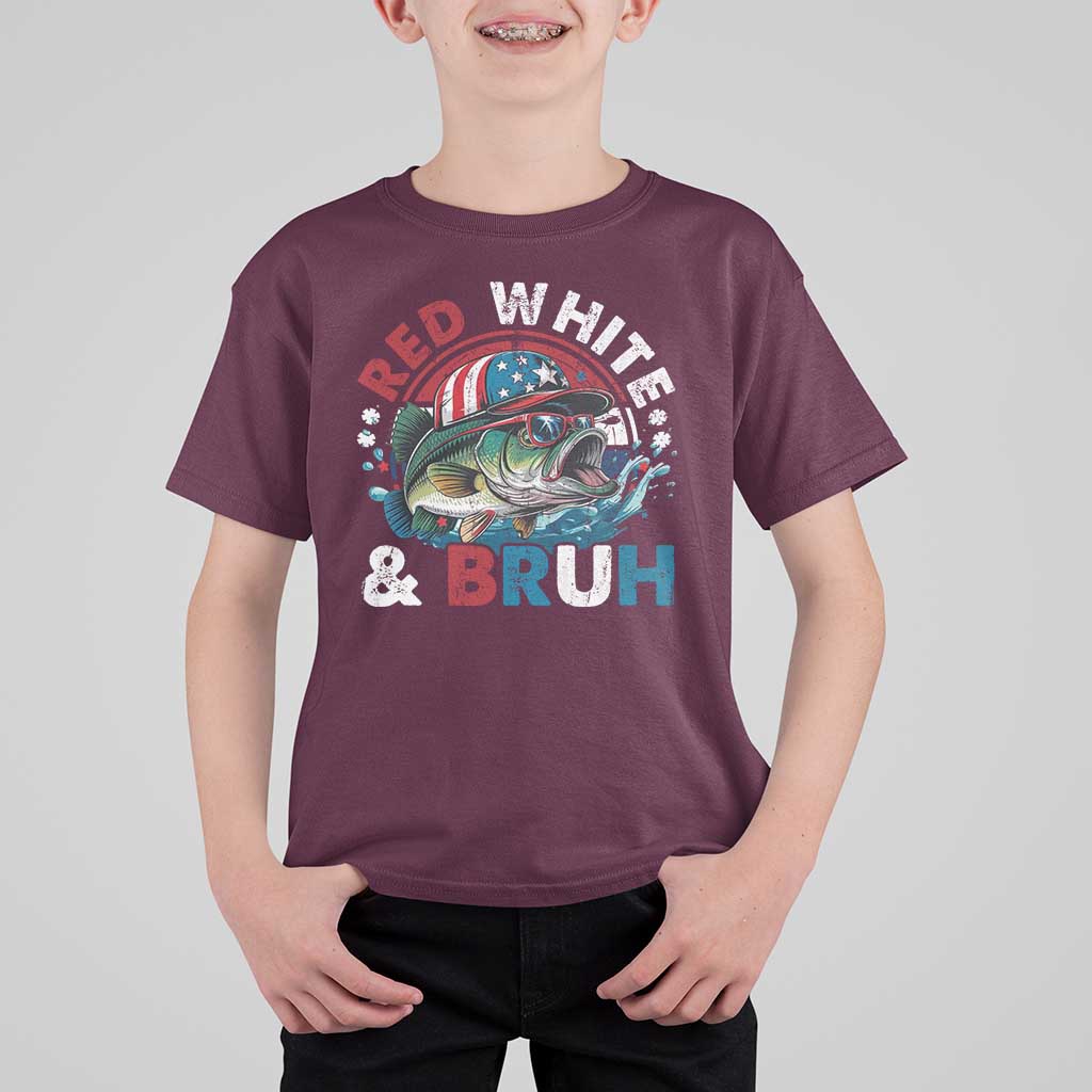 Funny Fishing T Shirt For Kid Red White Bruh Fisherman Gift American Flag - Wonder Print Shop