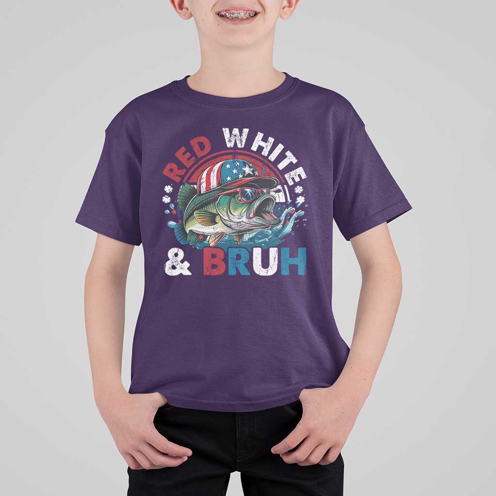 Funny Fishing T Shirt For Kid Red White Bruh Fisherman Gift American Flag - Wonder Print Shop